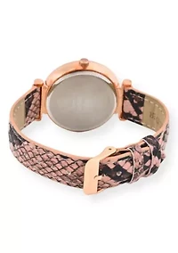 Tahari Adult Womens Analog Watch w Gold Dial and Pink Snakeskin Strap Model# TAH3067