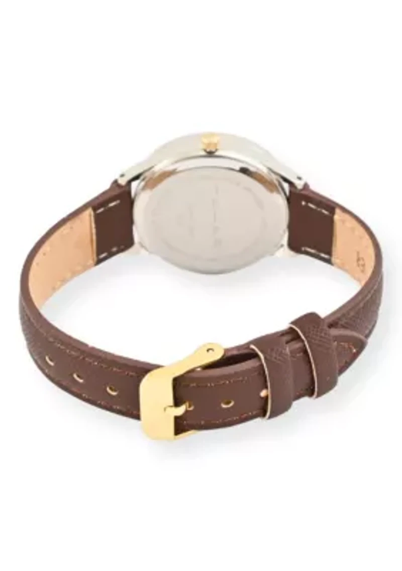 Tahari Adult Womens Analog Watch w Gold Dial and Brown Strap w Genuine Diamond Model# TAH3119