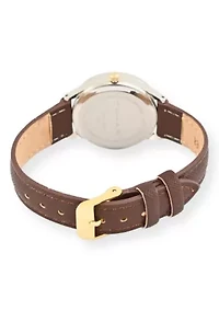 Tahari Adult Womens Analog Watch w Gold Dial and Brown Strap w Genuine Diamond Model# TAH3119