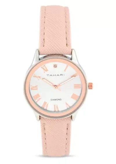 Tahari Adult Womens Analog Watch w Rose Gold Dial with Blush Strap w Genuine Diamond Model# TAH3120