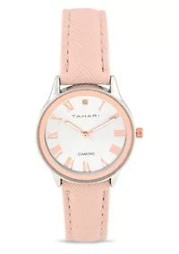 Tahari Adult Womens Analog Watch w Rose Gold Dial with Blush Strap w Genuine Diamond Model# TAH3120