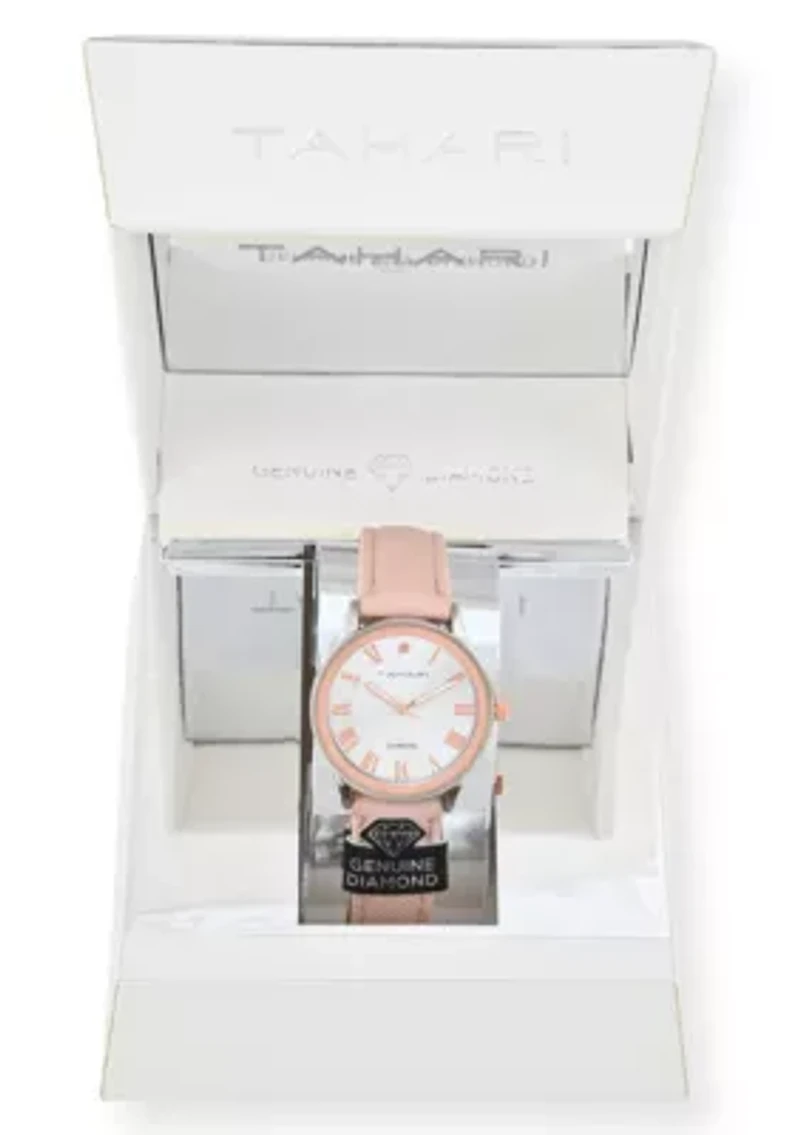 Tahari Adult Womens Analog Watch w Rose Gold Dial with Blush Strap w Genuine Diamond Model# TAH3120