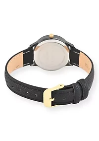 Tahari Adult Womens Analog Watch w Gold Case Black Dial with Black Strap w Genuine Diamond Model# TAH3121