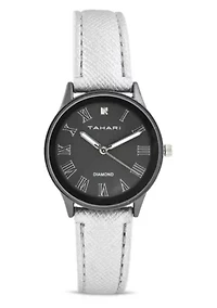 Tahari Adult Womens Analog Watch w Silver Case Black Dial with Silver Strap w Genuine Diamond Model# TAH3122