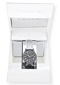 Tahari Adult Womens Analog Watch w Silver Case Black Dial with Silver Strap w Genuine Diamond Model# TAH3122