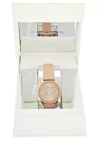 Tahari Adult Womens Analog Watch w Gold Case Nude Color Dial with Nude Strap Model# TAH3136