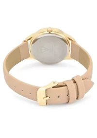 Tahari Adult Womens Analog Watch w Gold Case Nude Color Dial with Nude Strap Model# TAH3136