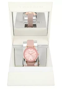 Tahari Adult Womens Analog Watch w Rose Gold Case and Dial with Pink Textured Strap Model# TAH3137
