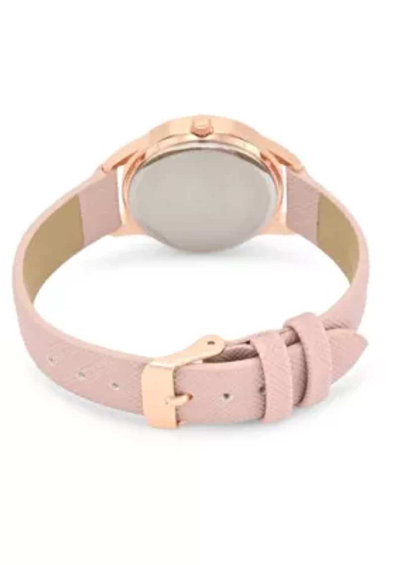 Tahari Adult Womens Analog Watch w Rose Gold Case and Dial with Pink Textured Strap Model# TAH3137
