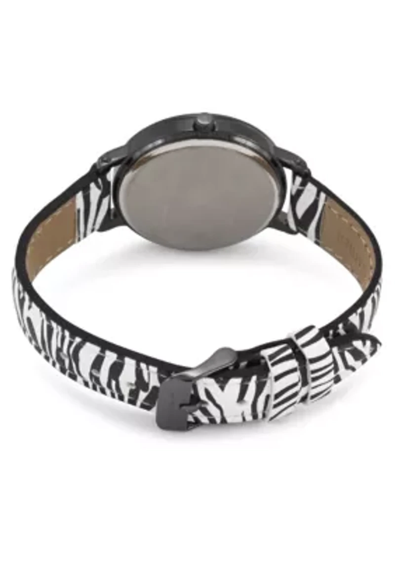 Tahari Adult Womens Analog Watch w Black Case and Dial with Zebra Strap Model# TAH3156