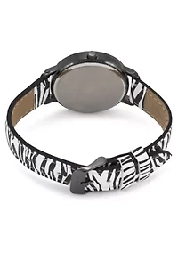Tahari Adult Womens Analog Watch w Black Case and Dial with Zebra Strap Model# TAH3156