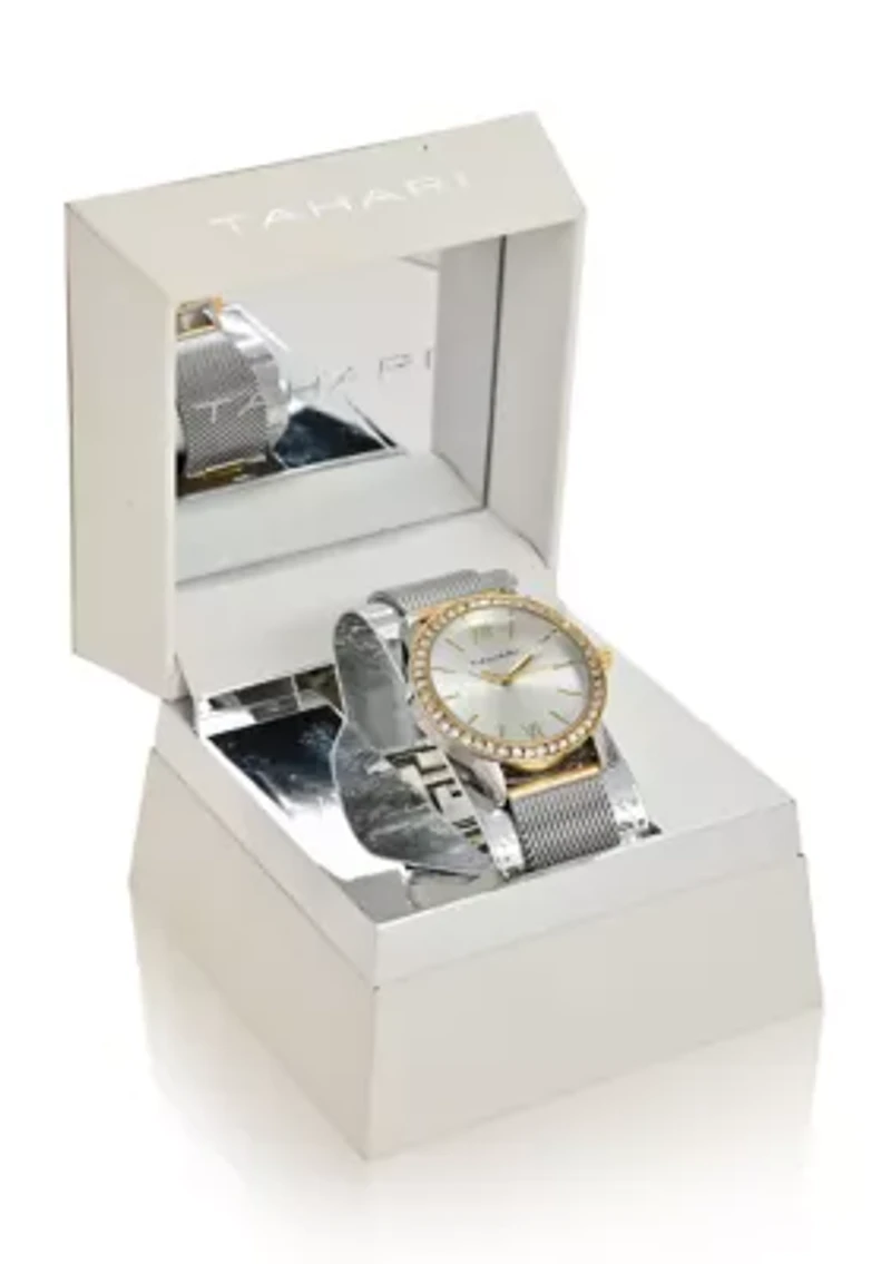 TAHARI Ladies Stainless Steel Mesh Bracelet Watch