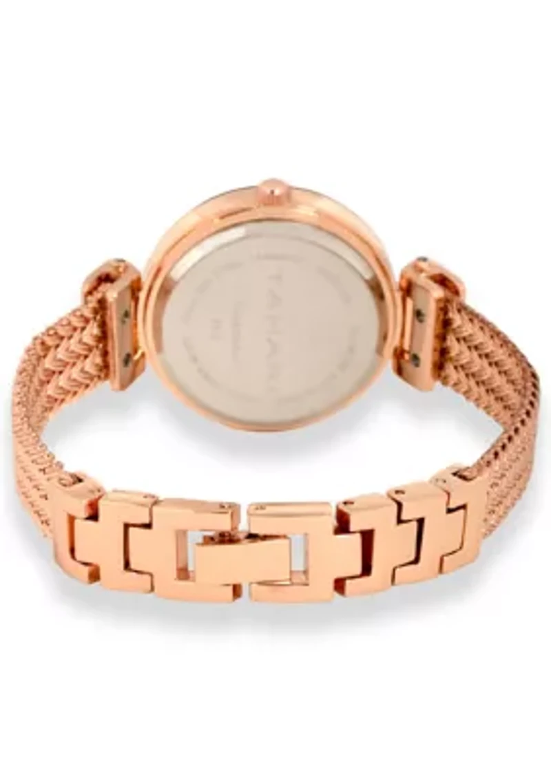 TAHARI Ladies Rose Herringbone Patterned Mesh Bracelt Watch