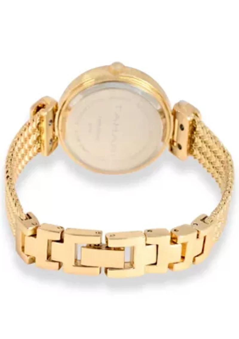 TAHARI Ladies Goldtoned Herringbone Patterned Mesh Bracelt Watch