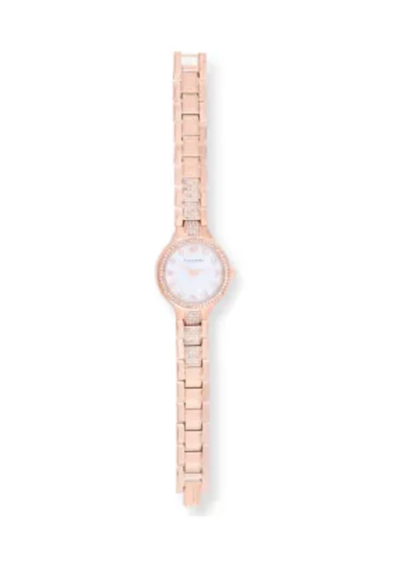 TAHARI Ladies Rose Goldtone Bracelet Watch with Crystal Links