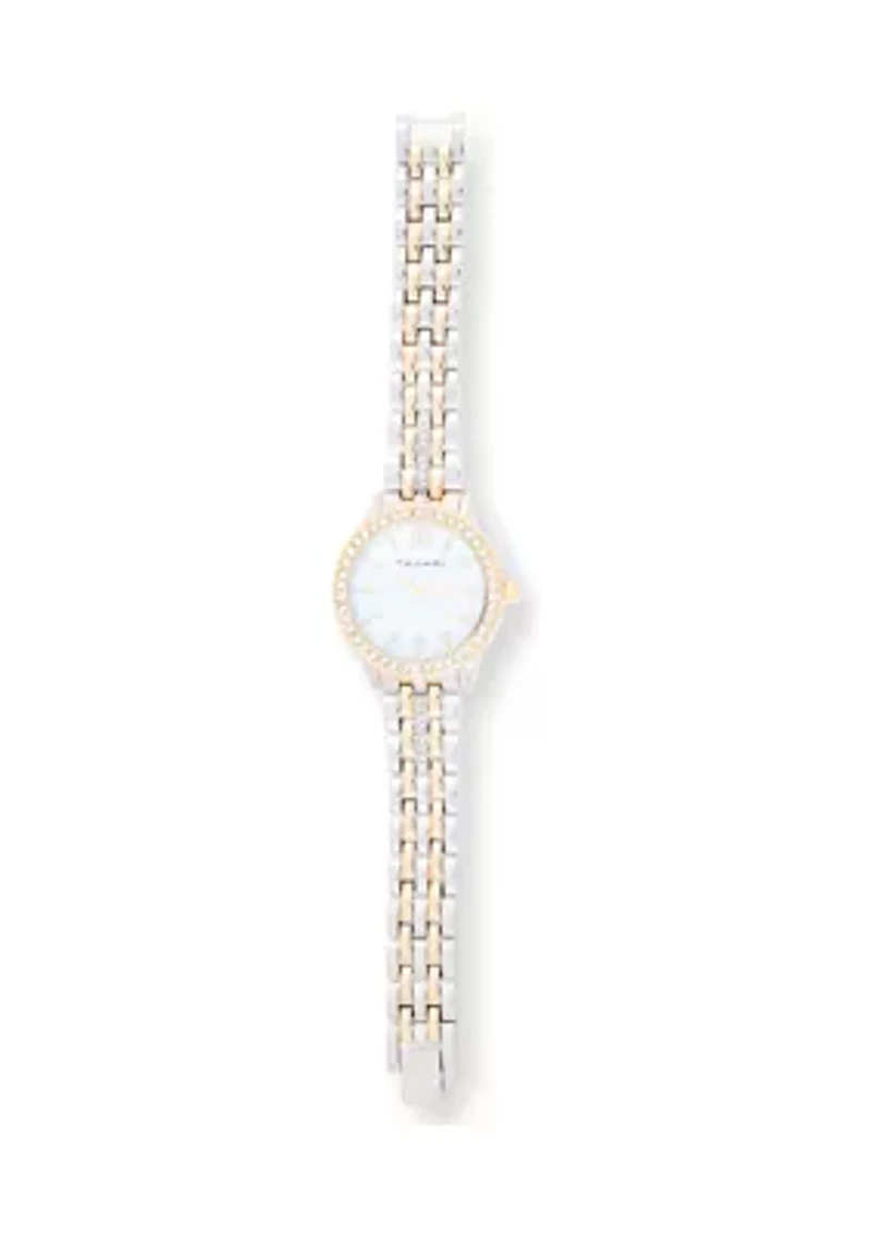 TAHARI Ladies Two Tone Bracelet Watch with Stone Accents
