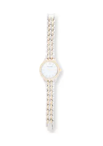 TAHARI Ladies Two Tone Bracelet Watch with Stone Accents