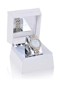 TAHARI Ladies Two Tone Bracelet Watch with Stone Accents