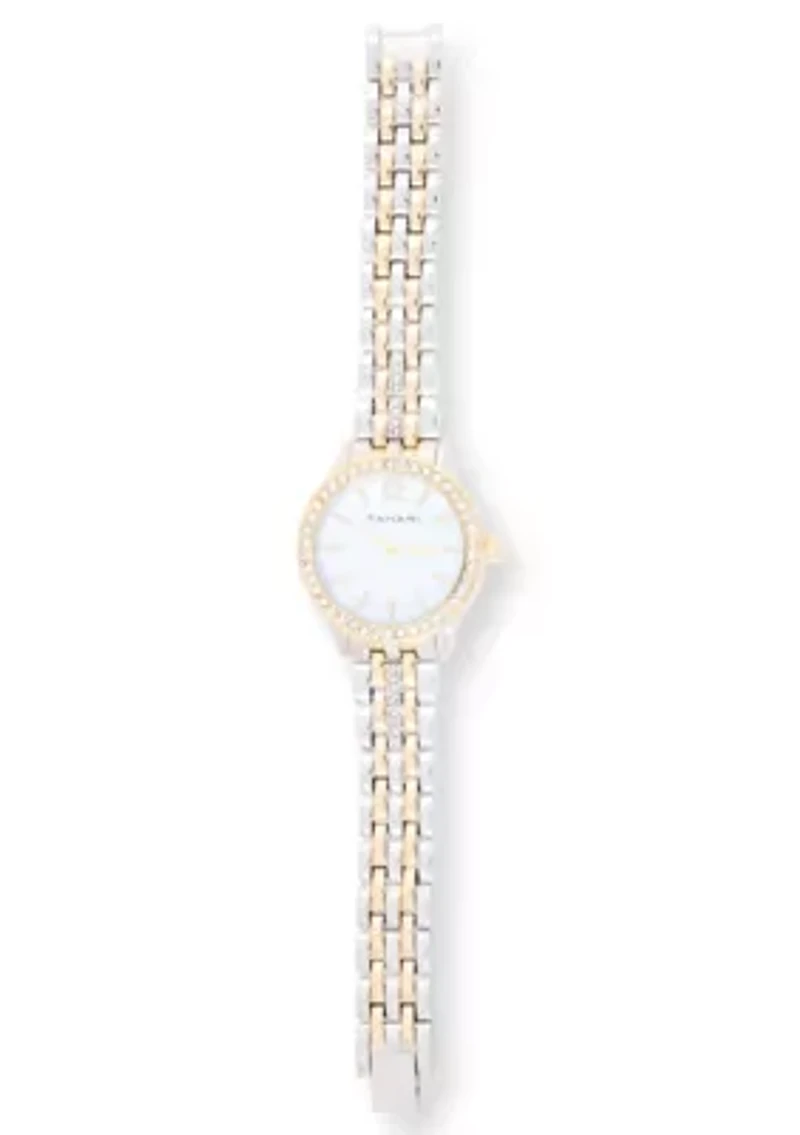TAHARI Ladies Two Tone Bracelet Watch with Stone Accents