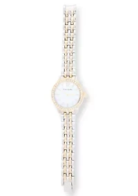 TAHARI Ladies Two Tone Bracelet Watch with Stone Accents