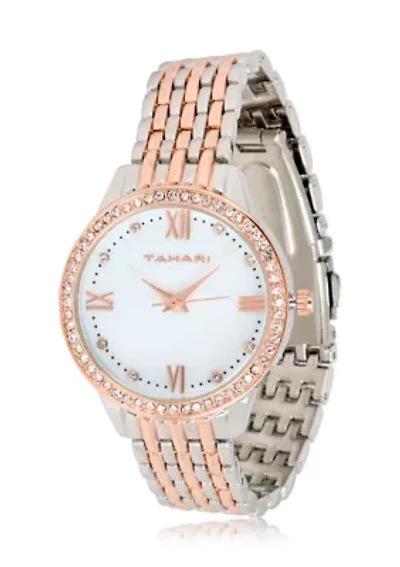 TAHARI Ladies Rose Gold Two Tone Bracelet Watch