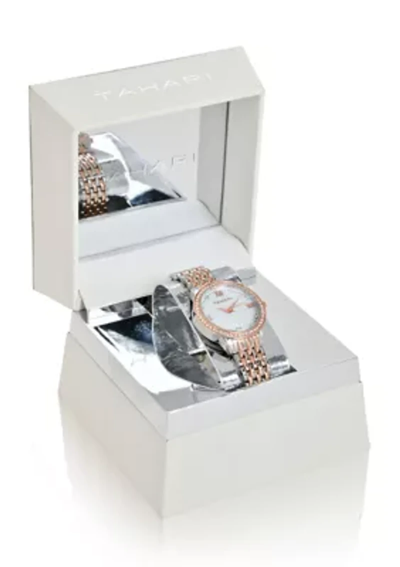 TAHARI Ladies Rose Gold Two Tone Bracelet Watch