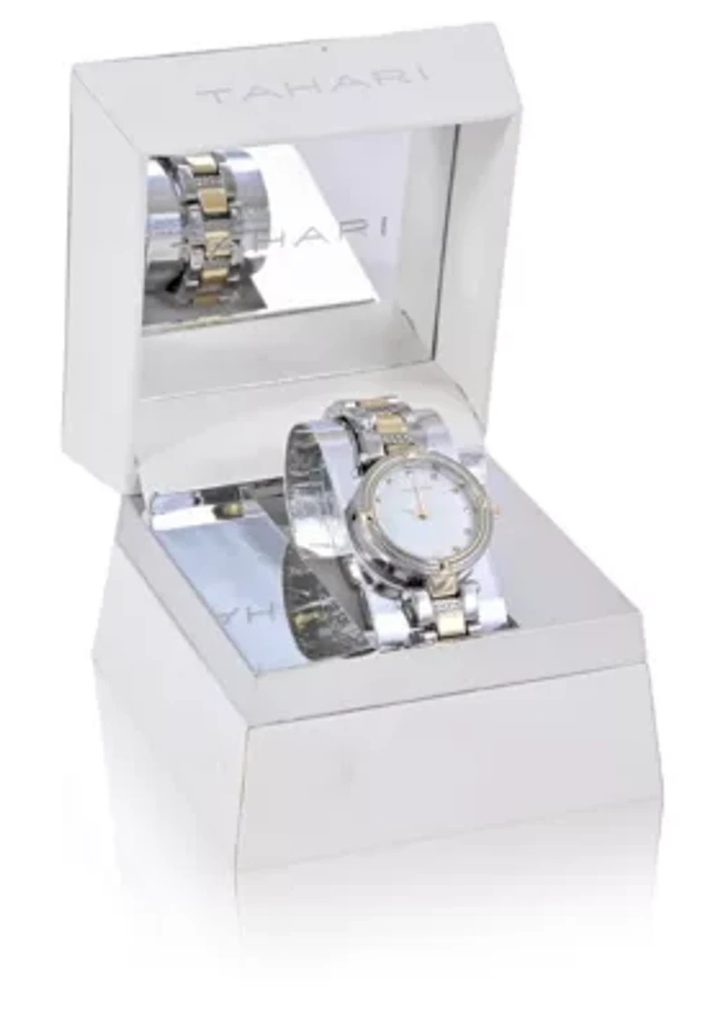TAHARI Ladies Two Tone Bracelet Watch with Rope Link Detail