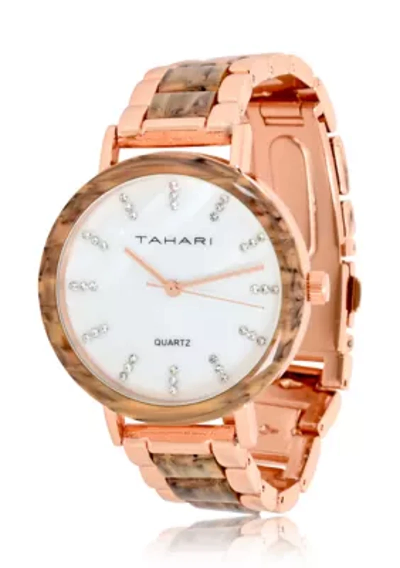 TAHARI Ladies Wood Link Goldtone Bracelet Watch
