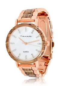 TAHARI Ladies Wood Link Goldtone Bracelet Watch