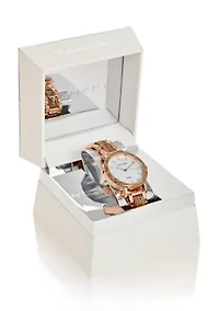 TAHARI Ladies Wood Link Goldtone Bracelet Watch
