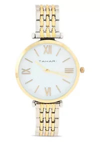 Tahari Adult Womens Analog Watch w Gold Case and Two-Tone Gold Silver Dial and Bracelet Model# TAH5522
