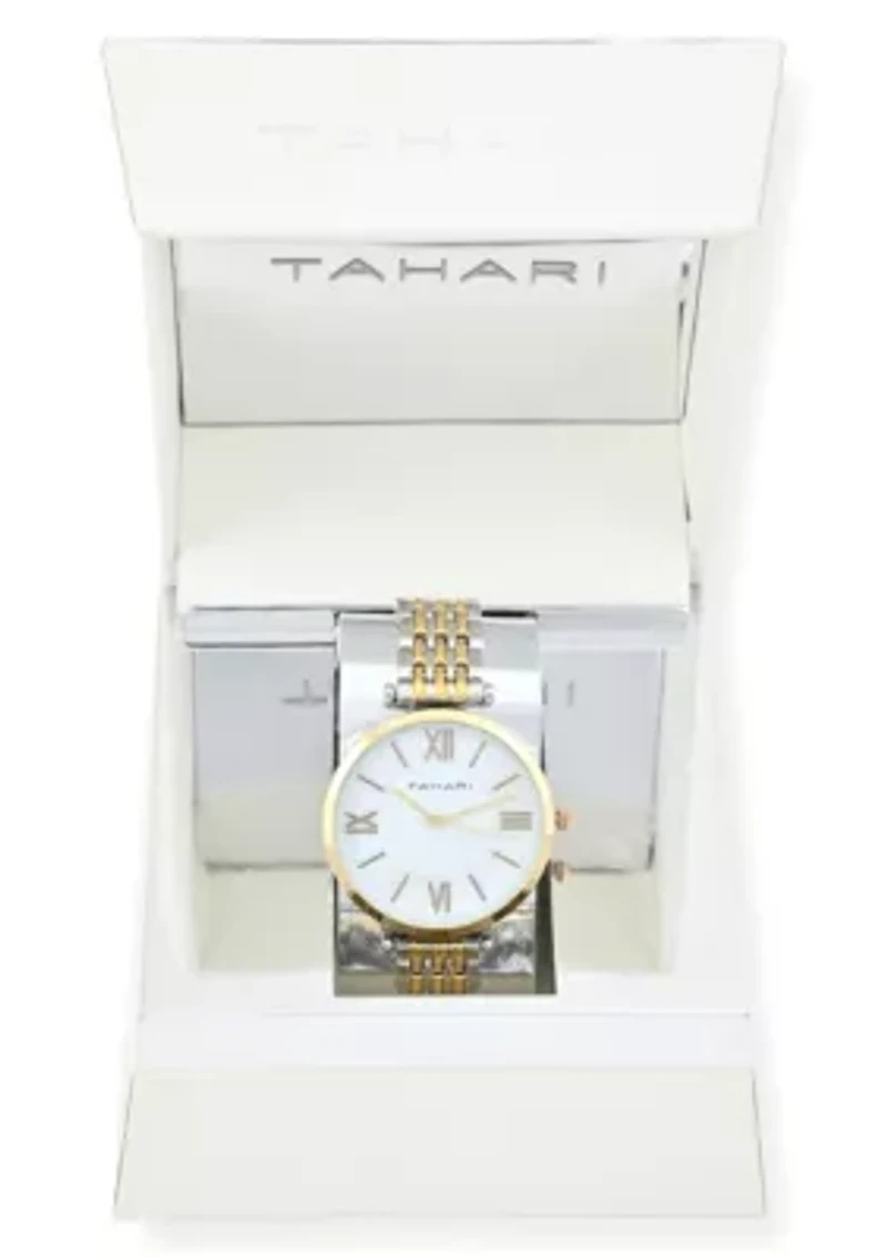 Tahari Adult Womens Analog Watch w Gold Case and Two-Tone Gold Silver Dial and Bracelet Model# TAH5522