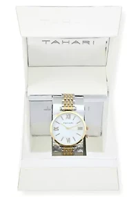 Tahari Adult Womens Analog Watch w Gold Case and Two-Tone Gold Silver Dial and Bracelet Model# TAH5522