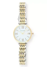 Tahari Adult Womens Analog Watch w Gold Case and Two-Tone Gold Silver Dial and Bracelet Model# TAH5522