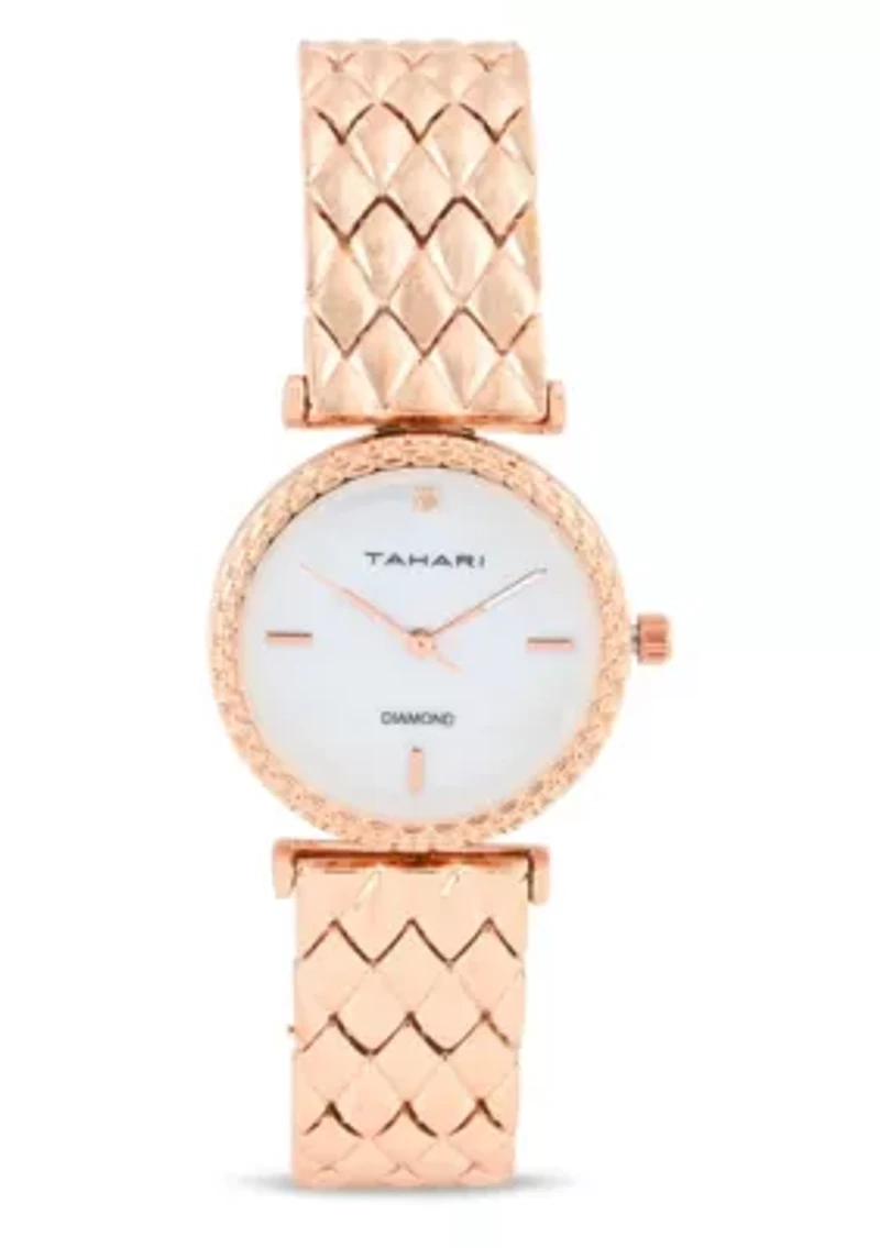 Tahari Adult Womens Analog Watch w Rose Gold Case Dial and Bracelet w Genuine Diamond at 12 Model# TAH5691