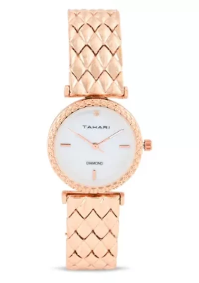 Tahari Adult Womens Analog Watch w Rose Gold Case Dial and Bracelet w Genuine Diamond at 12 Model# TAH5691