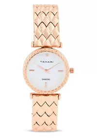 Tahari Adult Womens Analog Watch w Rose Gold Case Dial and Bracelet w Genuine Diamond at 12 Model# TAH5691
