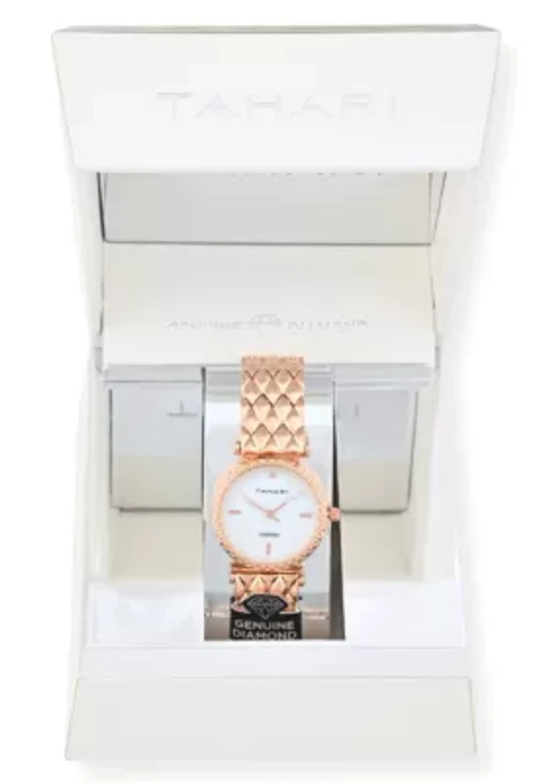 Tahari Adult Womens Analog Watch w Rose Gold Case Dial and Bracelet w Genuine Diamond at 12 Model# TAH5691