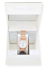 Tahari Adult Womens Analog Watch w Rose Gold Case Dial and Bracelet w Genuine Diamond at 12 Model# TAH5691