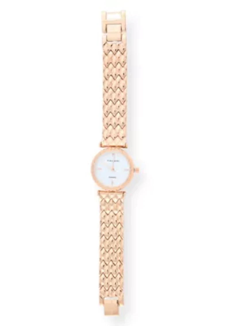 Tahari Adult Womens Analog Watch w Rose Gold Case Dial and Bracelet w Genuine Diamond at 12 Model# TAH5691