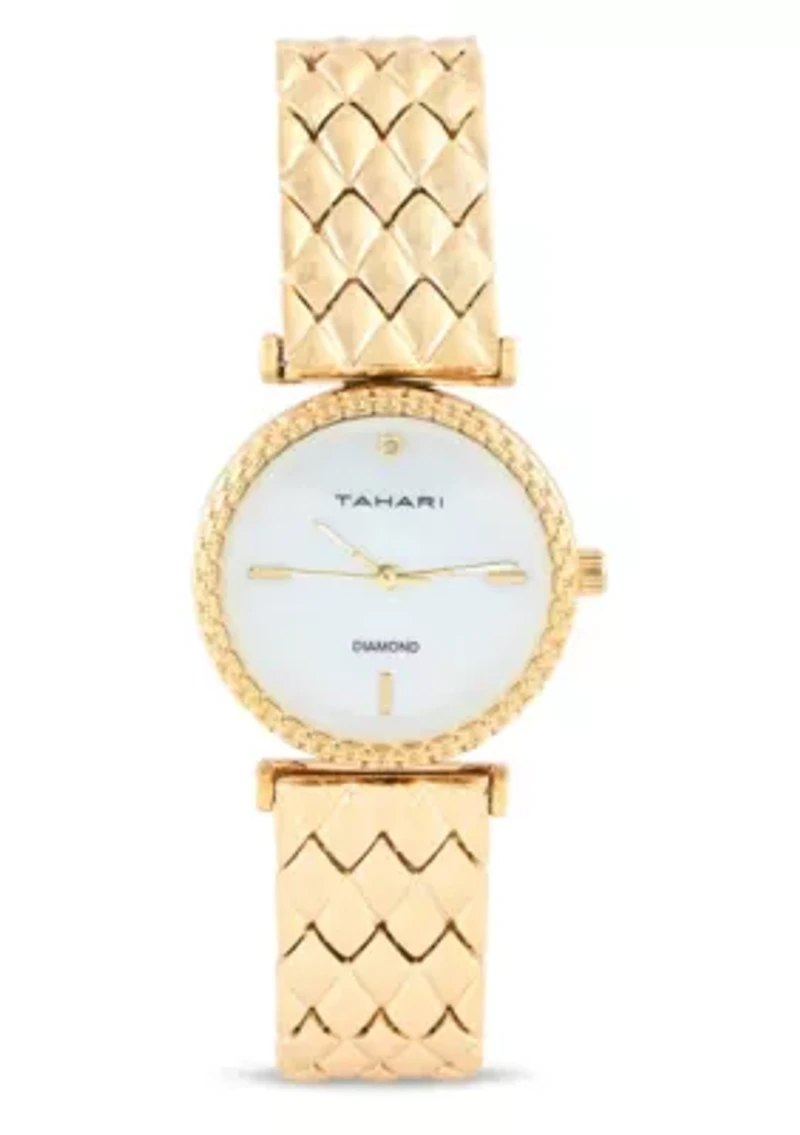 Tahari Adult Womens Analog Watch w Gold Case Dial and Bracelet w Genuine Diamond at 12 Model# TAH5692