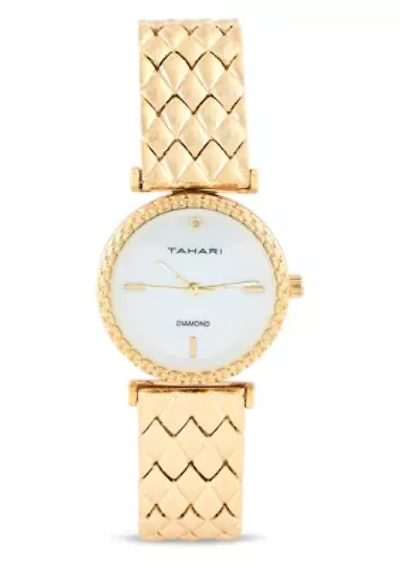 Tahari Adult Womens Analog Watch w Gold Case Dial and Bracelet w Genuine Diamond at 12  Model# TAH5692