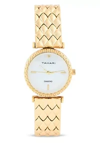 Tahari Adult Womens Analog Watch w Gold Case Dial and Bracelet w Genuine Diamond at 12  Model# TAH5692