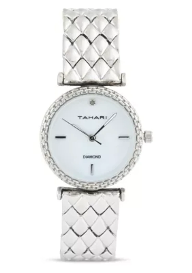 Tahari Adult Womens Analog Watch w Silver Case Dial and Bracelet w Genuine Diamond at 12 Model# TAH5693