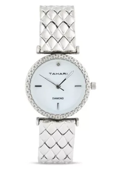 Tahari Adult Womens Analog Watch w Silver Case Dial and Bracelet w Genuine Diamond at 12  Model# TAH5693