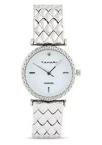 Tahari Adult Womens Analog Watch w Silver Case Dial and Bracelet w Genuine Diamond at 12  Model# TAH5693