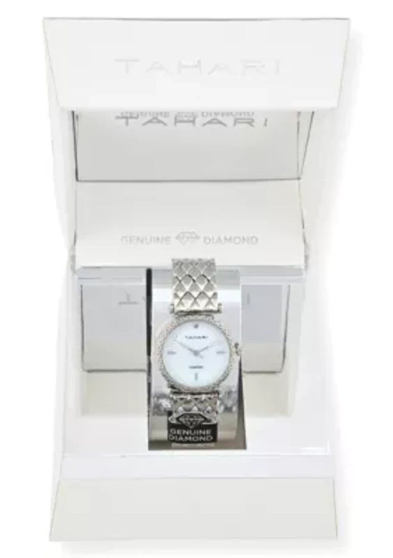 Tahari Adult Womens Analog Watch w Silver Case Dial and Bracelet w Genuine Diamond at 12  Model# TAH5693