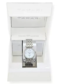 Tahari Adult Womens Analog Watch w Silver Case Dial and Bracelet w Genuine Diamond at 12  Model# TAH5693