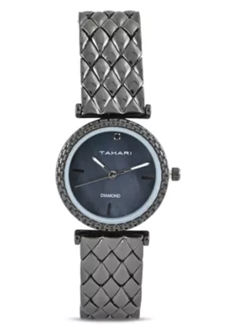 Tahari Adult Womens Analog Watch w Gun Metal Case Dial and Bracelet w Genuine Diamond at 12 Model# TAH5694