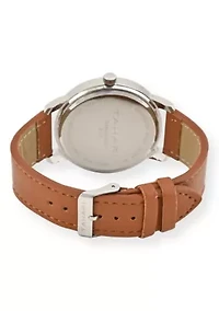 Tahari Adult Mens Analog Watch with Silver Case Blue Dial and Brown Strap Model# TAH60004